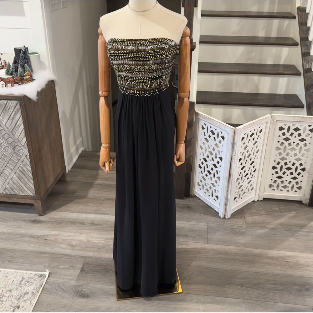 Aidan Mattox Black Embellished Strapless Gown | Size 4